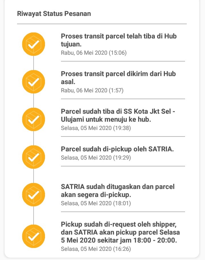 pesanan telah sampai di lokasi transit hub terakhir
